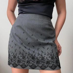 Vintage Express grey mini skirt with velvet floral decal